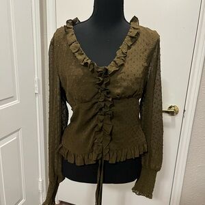 Wishlist Khaki Ruffle Front Blouse